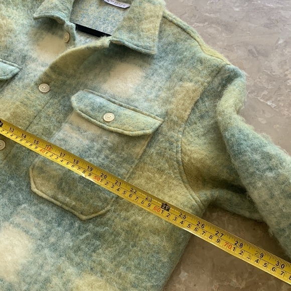 Zara Oversized Overshirt Plaid Jacket xL blue yellow buttons fuzzy hair - Picture 12 of 14